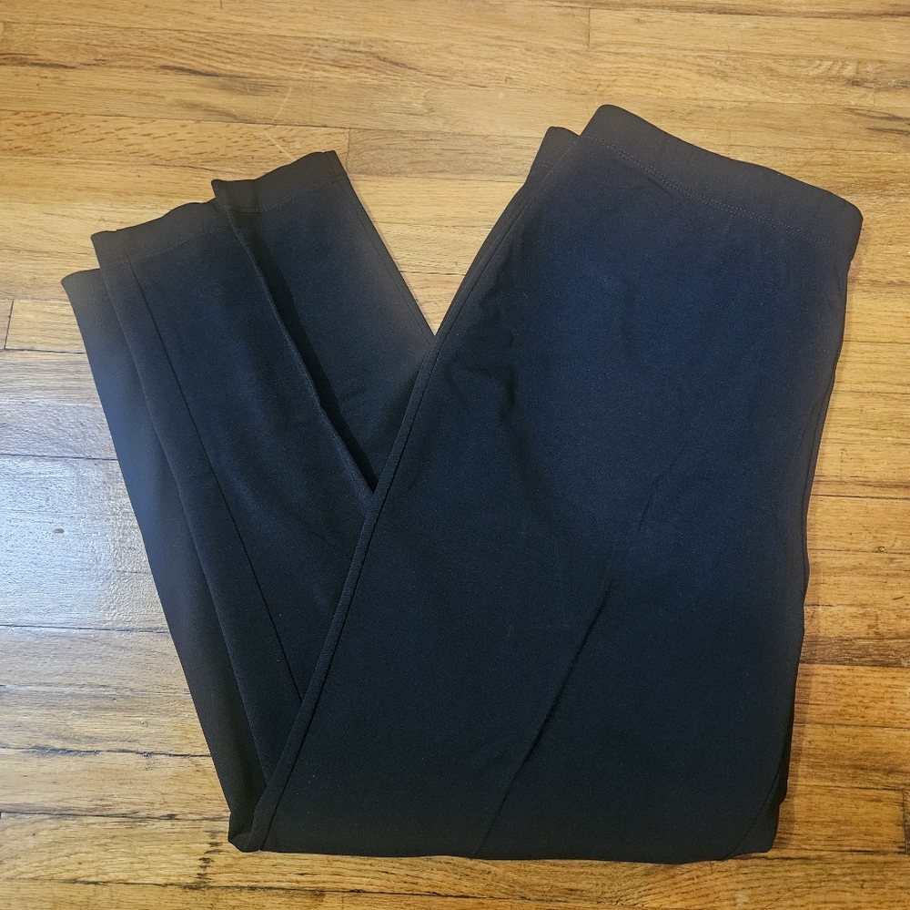 Susan Graver Black Straight Pull On Elastic Waist Office Pants Slacks XL Petite